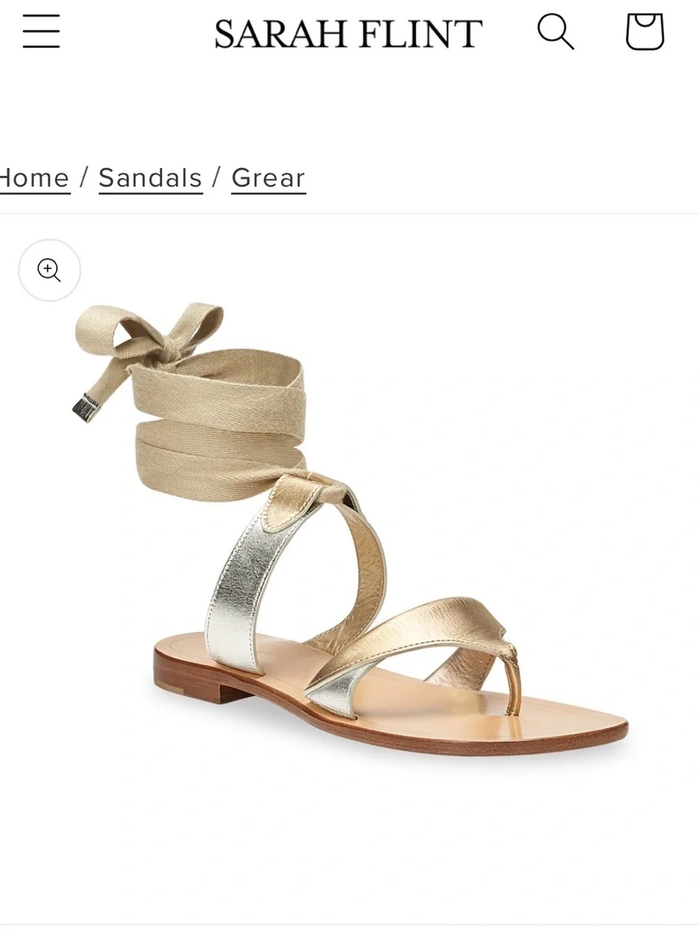 Sarah Flint - Grear Lace-Up Thong Sandal - Good and Silver Metallic Leather